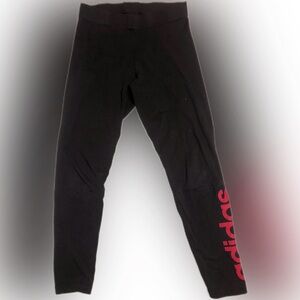 Adidas Essentials Leggings Womens L Mid Waisted Legend Black & Red Logo